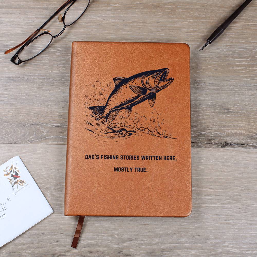 Dad's fishing adventures. Leather lined journal.