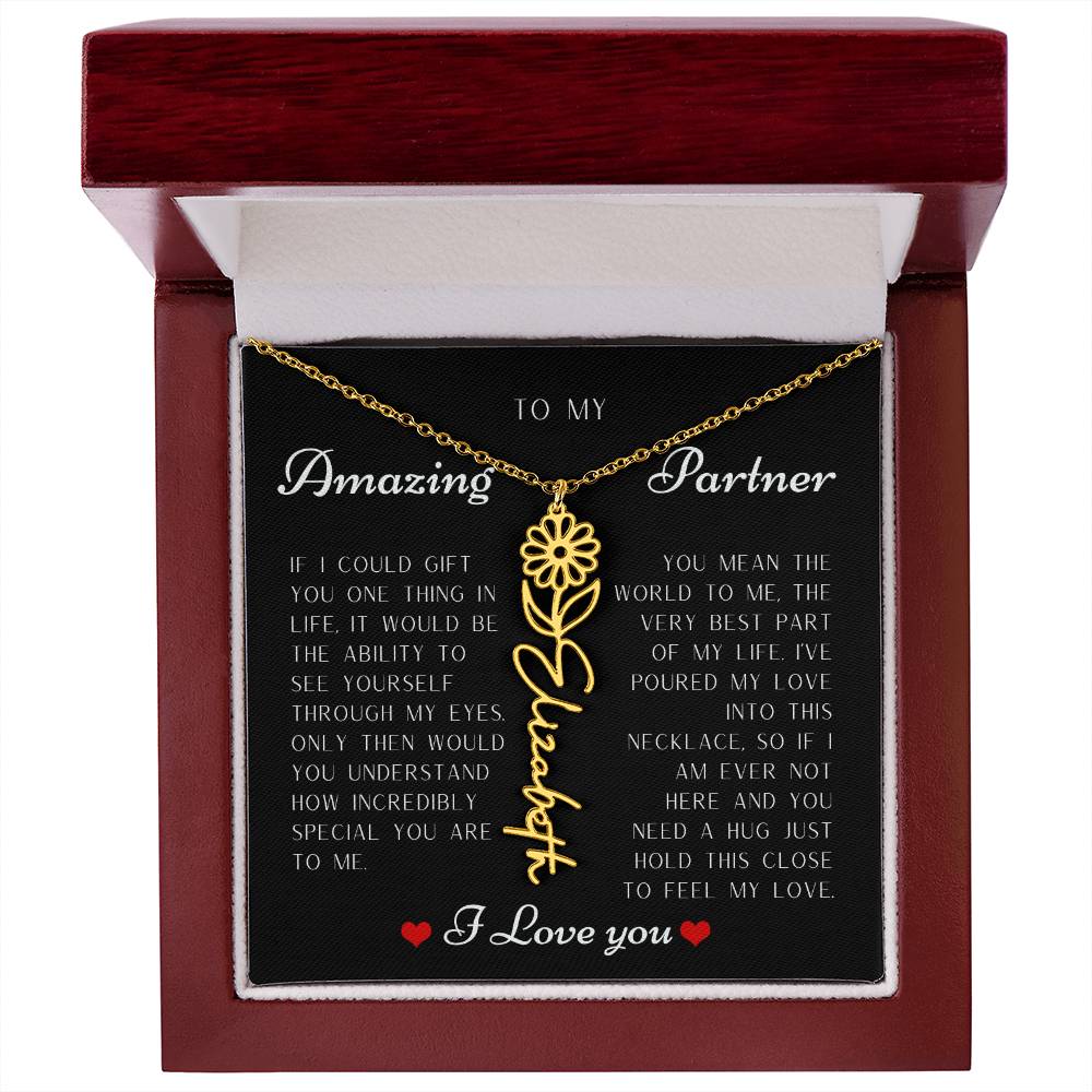 Birth Flower Name Necklace. Personalized gift for her. Made in the USA.