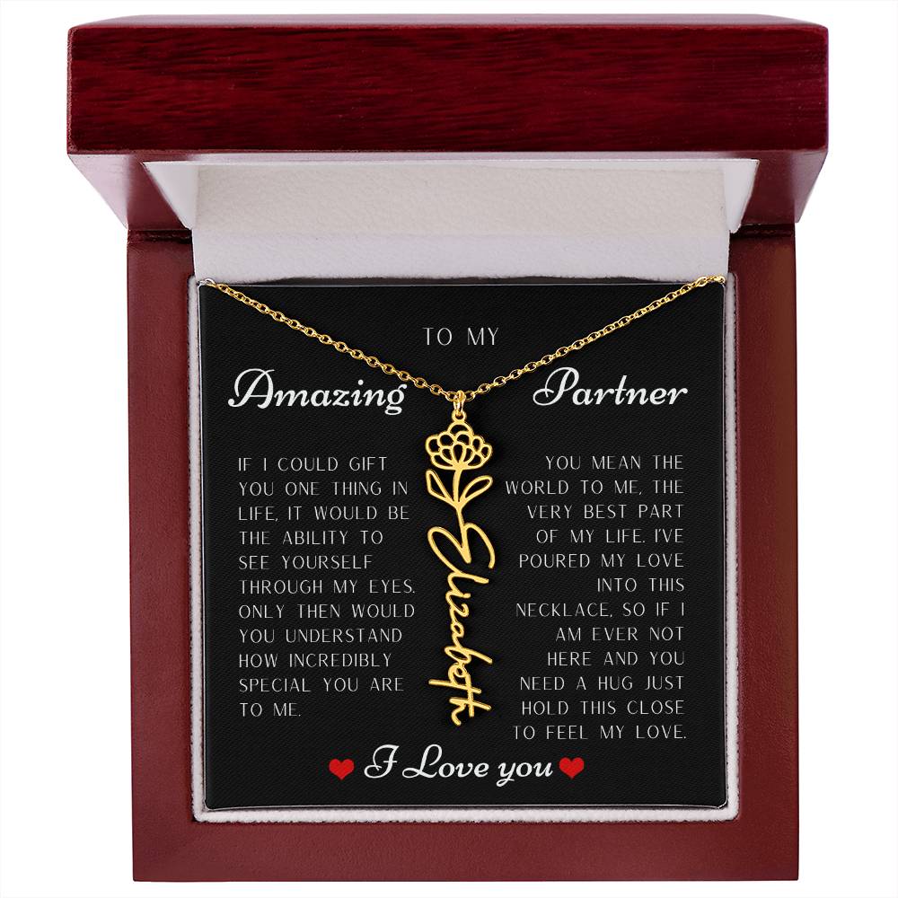 Birth Flower Name Necklace. Personalized gift for her. Made in the USA.